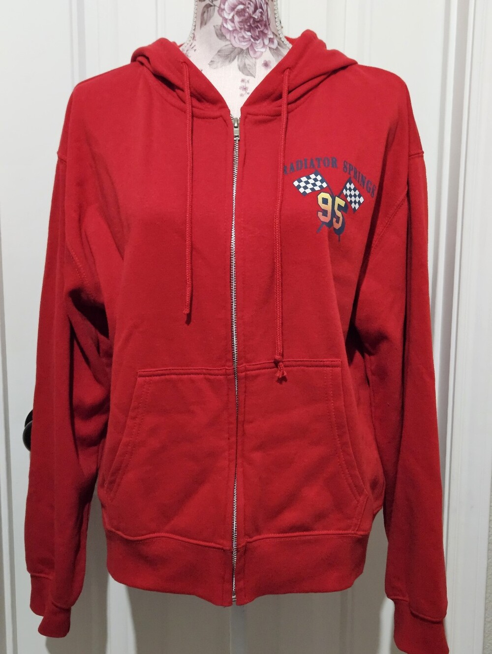 Disney Pixar Cars Radiator Springs 95 Red Zip Up Hoodie